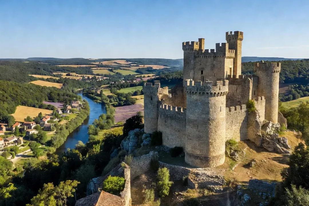 Chateau de Castelnaud en Perigord Noir dominant la Dordogne depuis sa falaise medievale