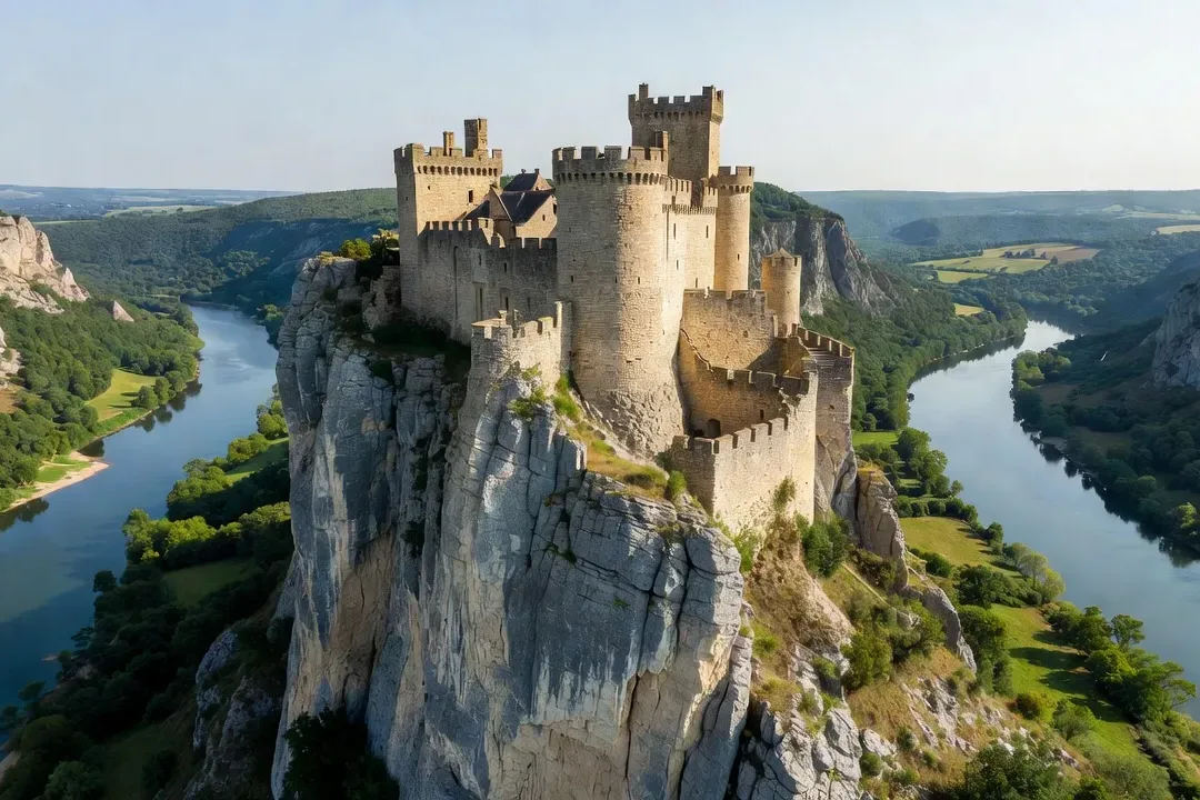 Vue depuis les remparts du château de Beynac sur la vallée de la Dordogne, Périgord Noir