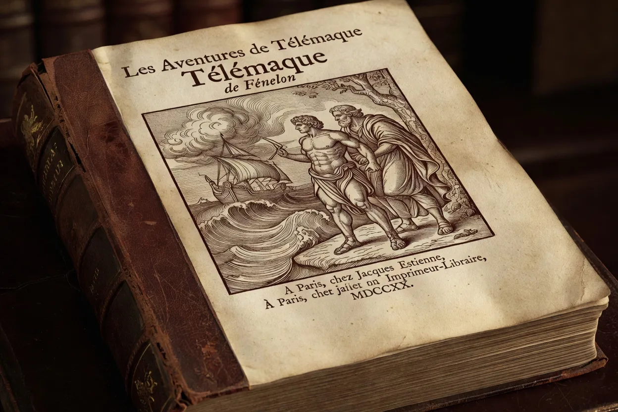 Illustration baroque des Aventures de Telemaque de Fenelon gravure XVIIe siecle Mentor et Telemaque