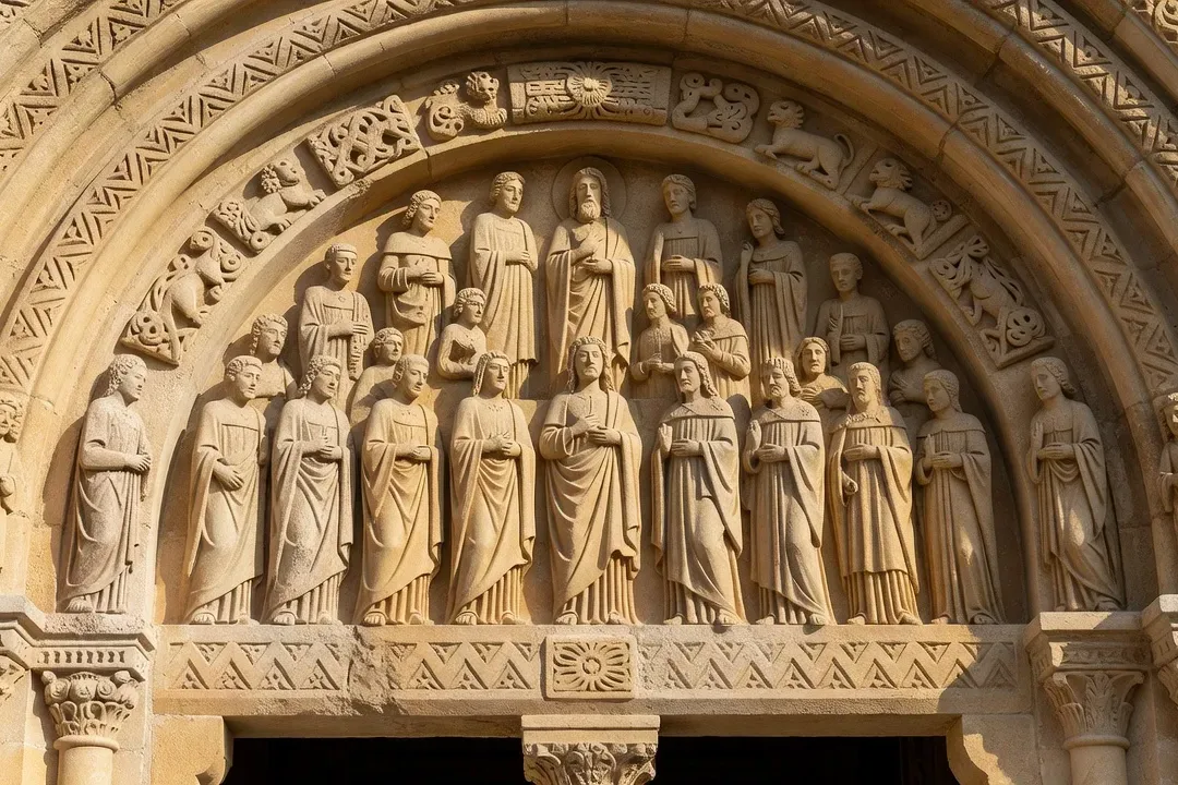 Abside romane d-une eglise medievale en Perigord Noir fenetres en plein cintre et pierres de taille