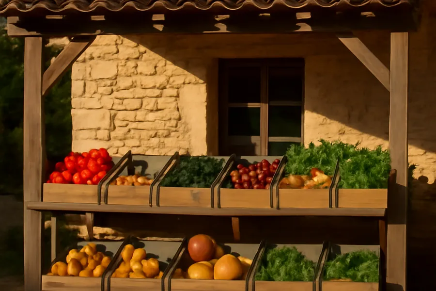 Panier de produits fermiers achetés en circuit court en Dordogne