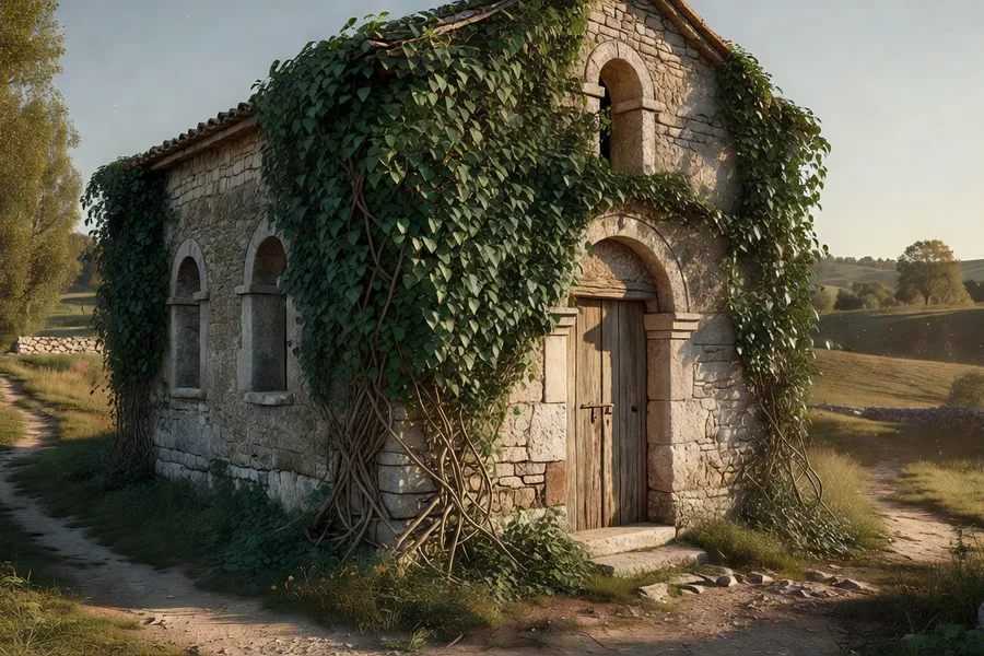 Chapelle rurale en pierre le long d'un ancien chemin de pèlerinage en Périgord Noir