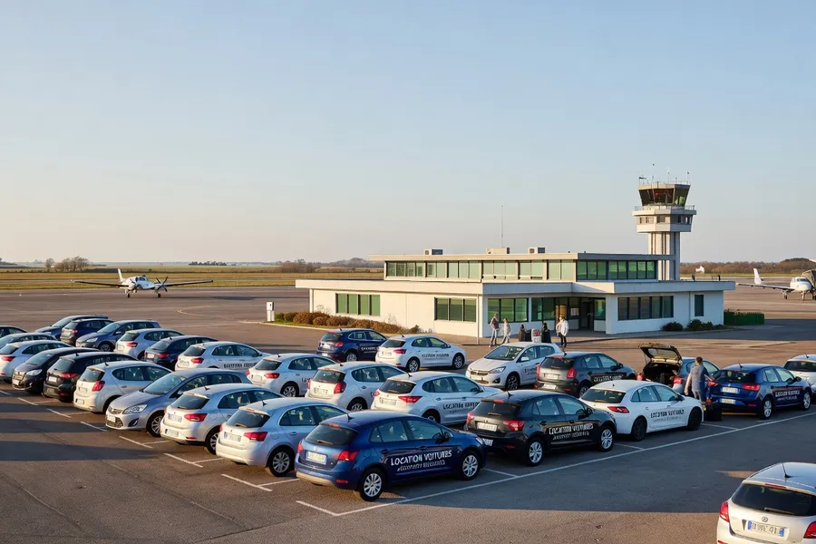 Parking de location de voitures près d'un petit aéroport régional français