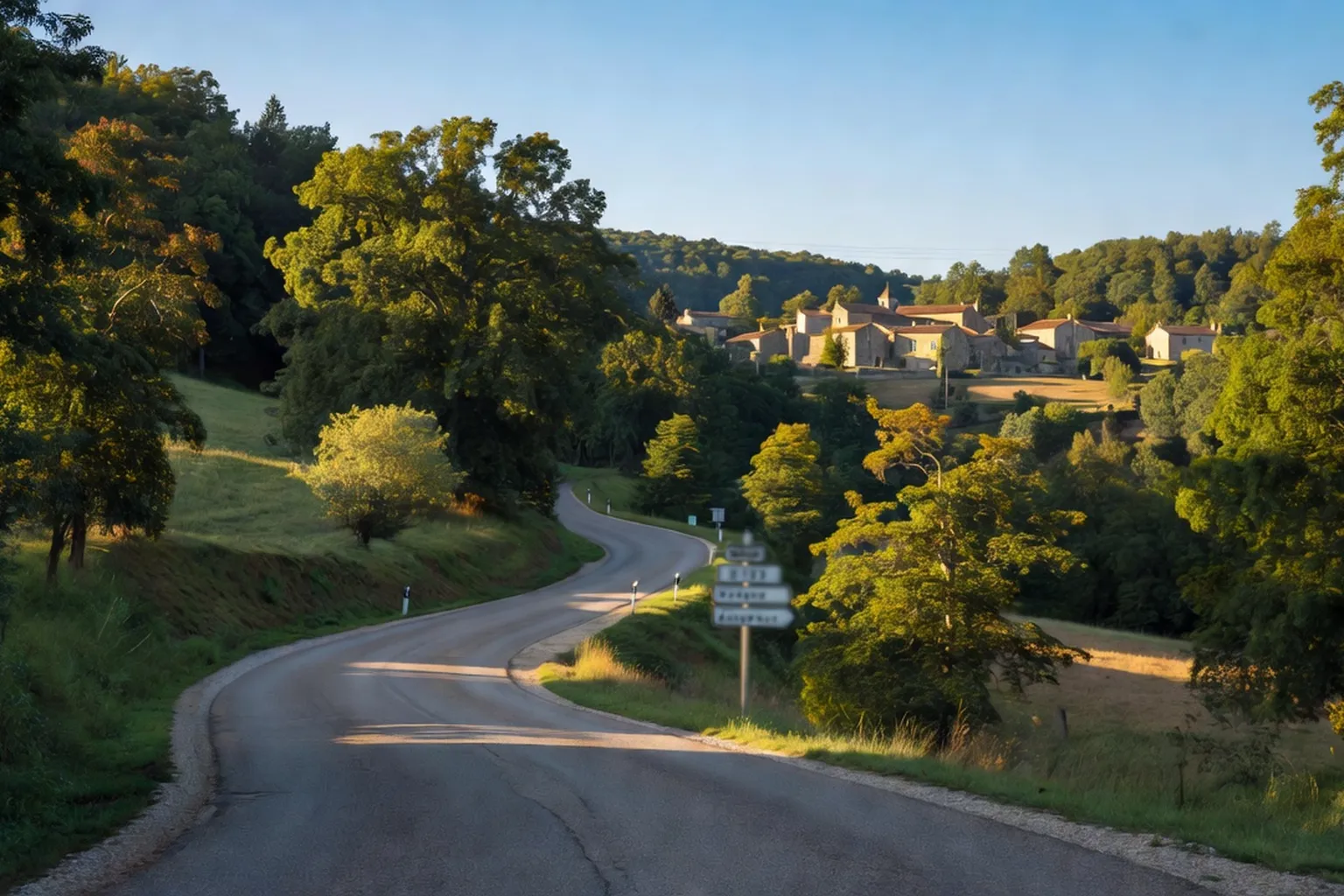 Route départementale traversant les collines du Périgord Noir vers Sainte-Mondane