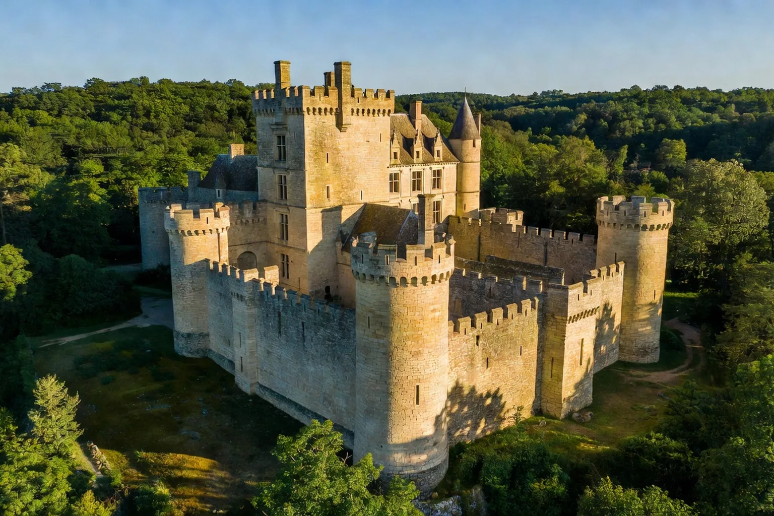 Entrée du château de Fénelon avec son premier châtelet en pierre blonde