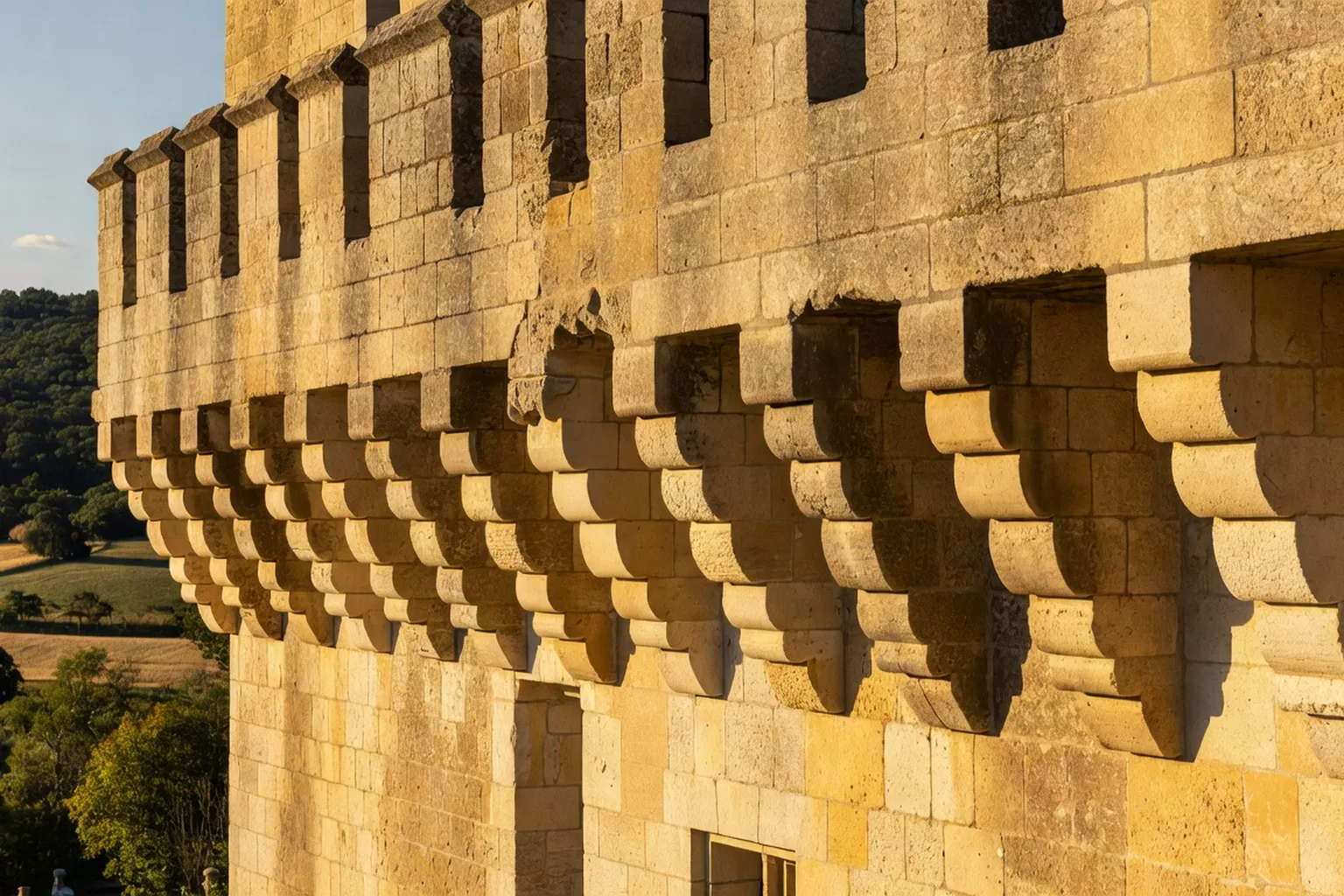 Les machicoulis imposants du château de Fénelon, couloir des légendes médiévales