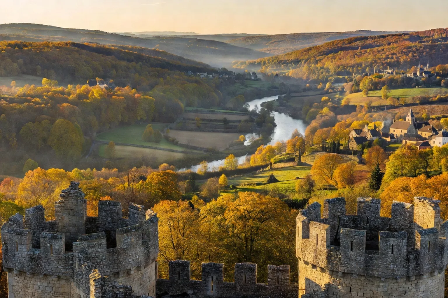 Vue sur la campagne périgordine depuis les hauteurs du château de Fénelon