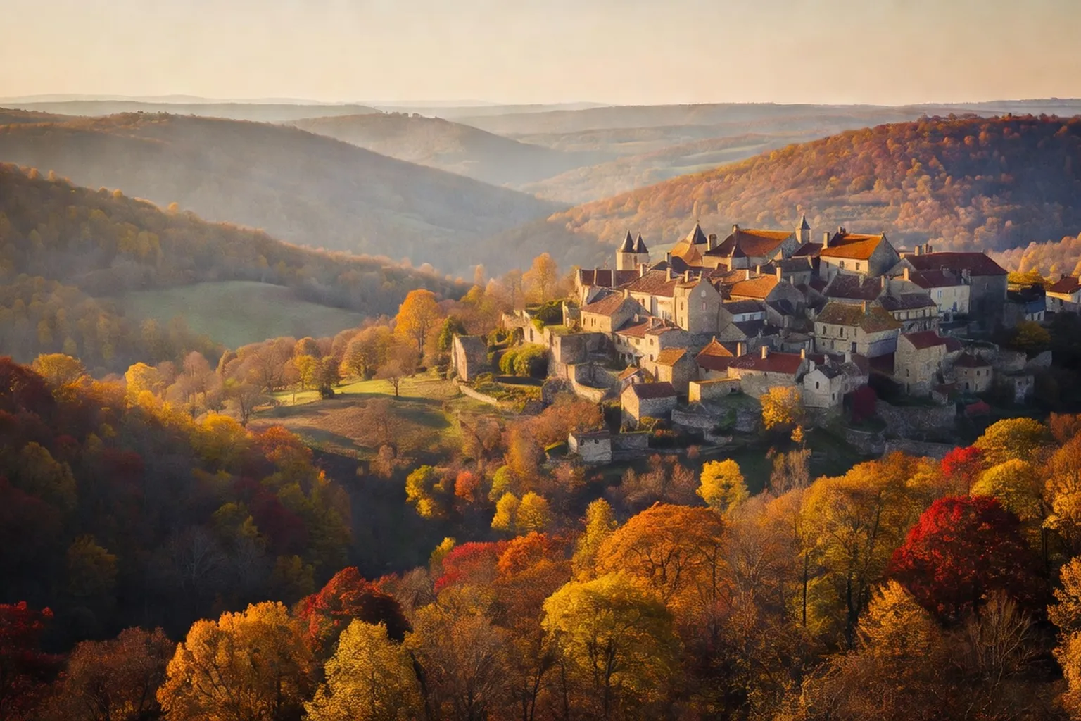Paysage du Périgord Noir sous différentes lumières saisonnières